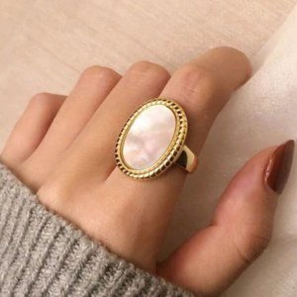*925 Sterling Silver Oval Shell Adjustable Ring
